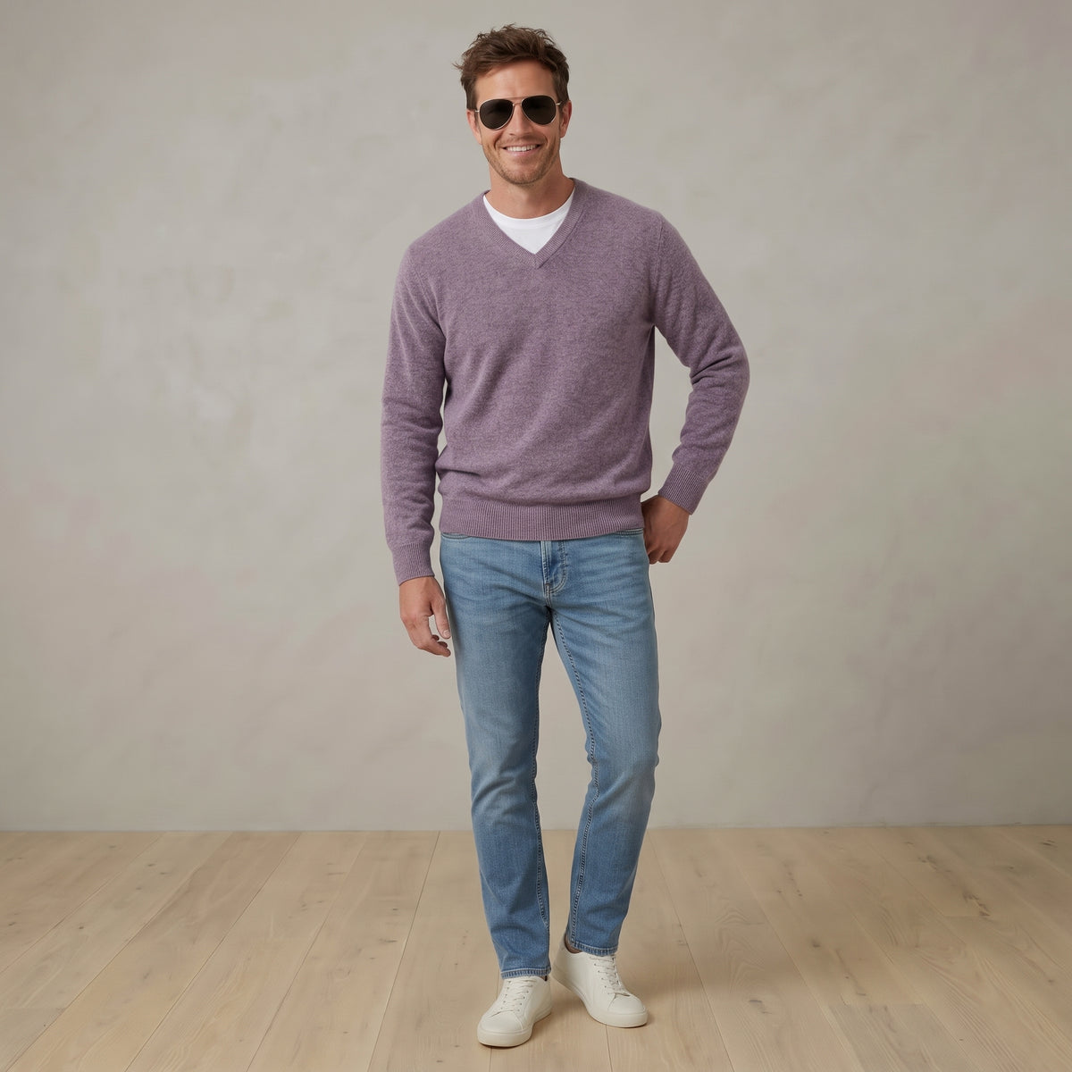 Pull Homme col V 100% cachemire