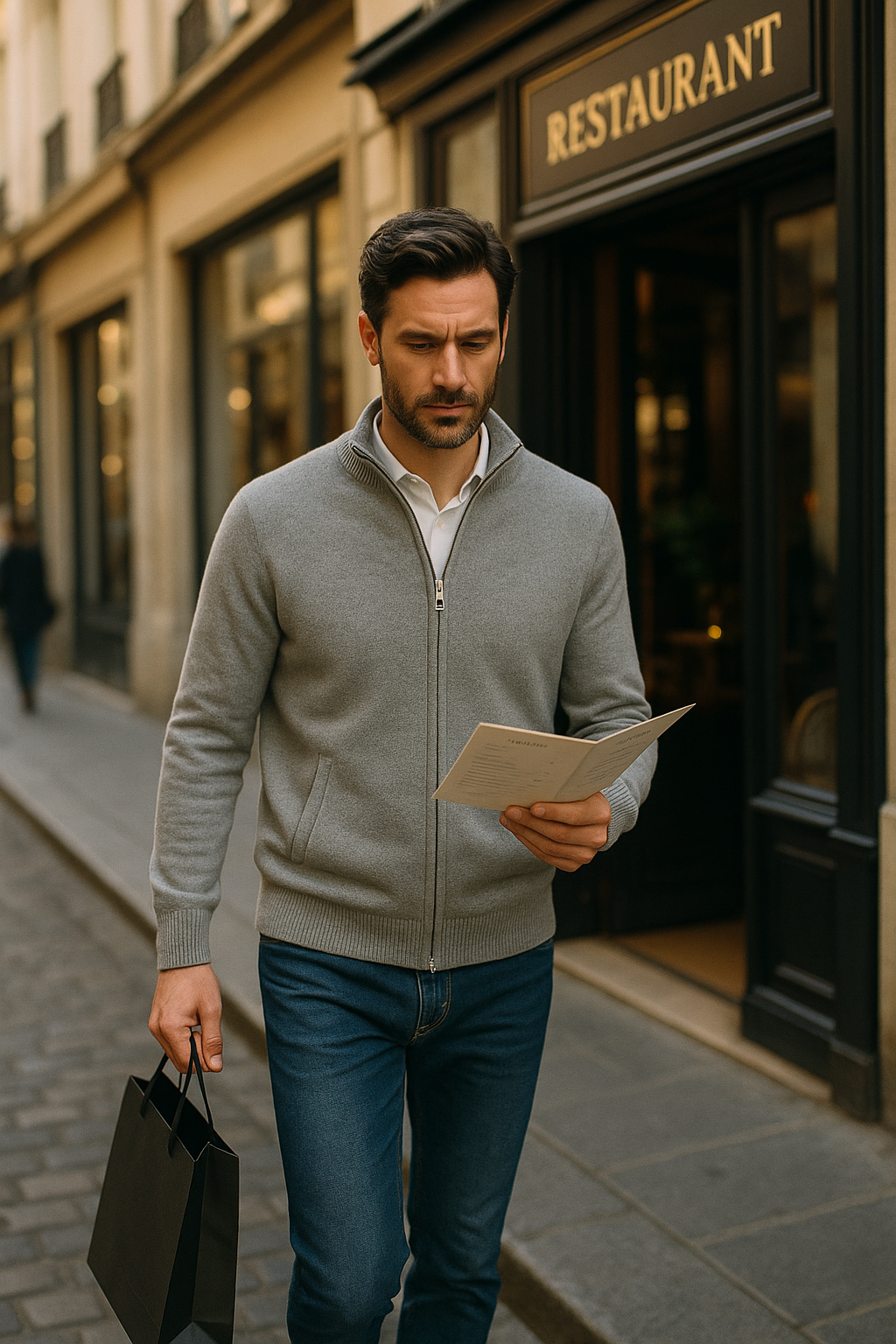 T102  Blouson Zippé Homme 100% Cachemire 2 fils