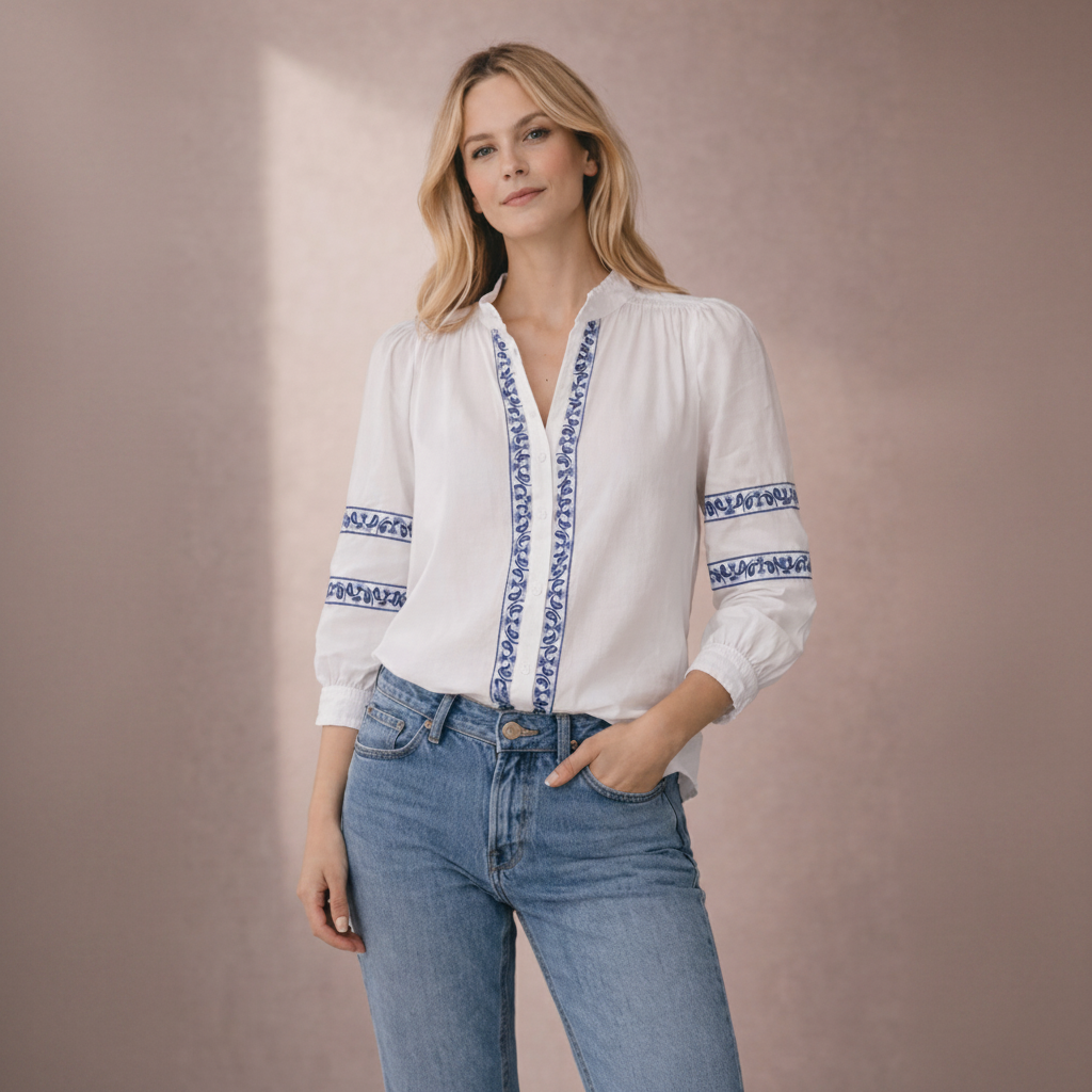 Chemise brodée bleu