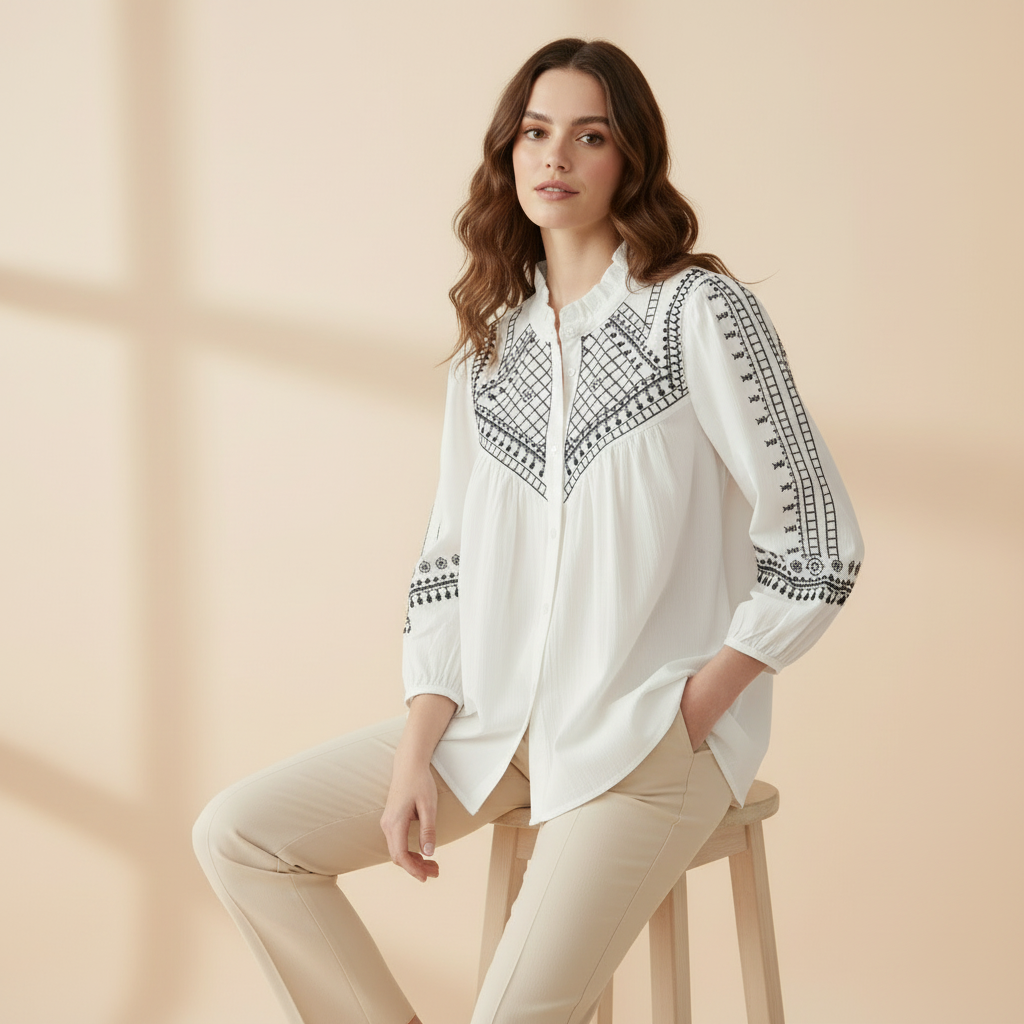 Chemise  broderie Bleu marine