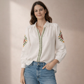 Chemise blanche brodée vert