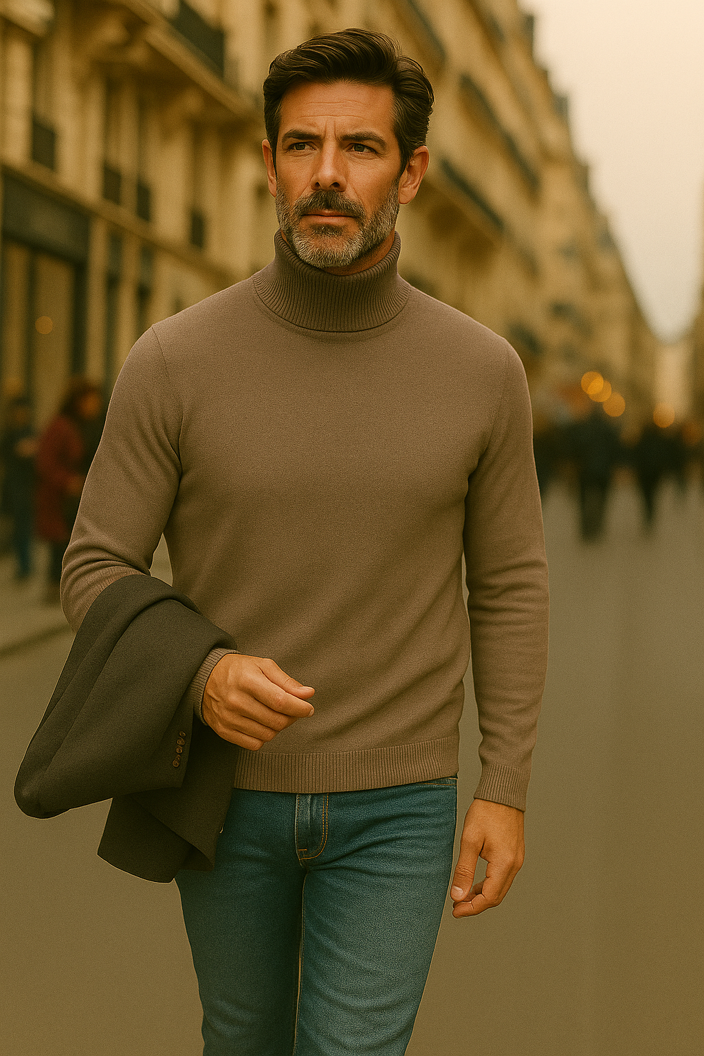 T99  Pull Col roulé homme 100% cachemire 2 fils