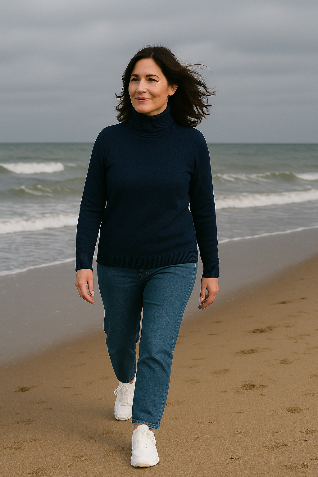 T45  Pull col roulé Femme classique 100% cachemire 2 fils