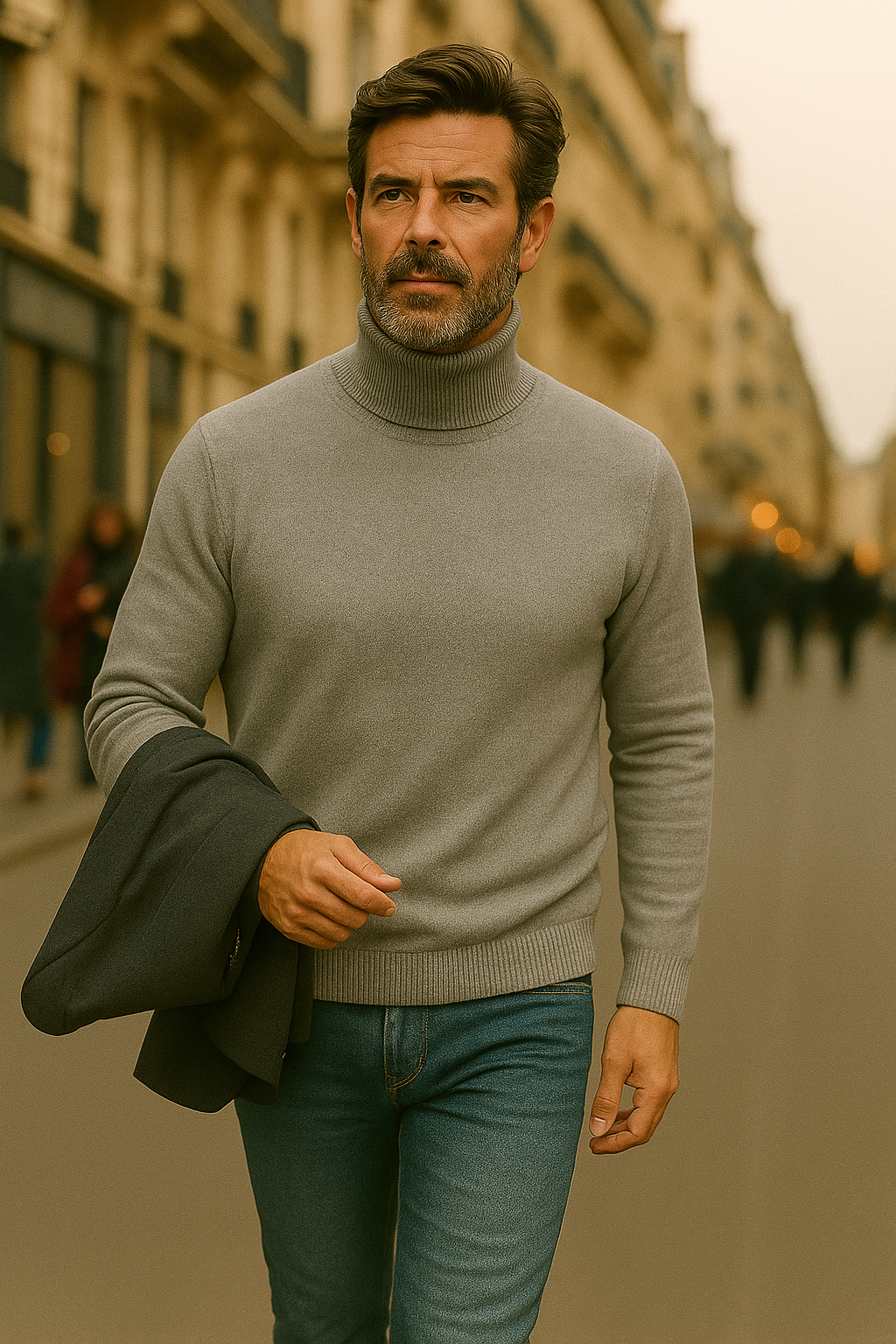 T99  Pull Col roulé homme 100% cachemire 2 fils