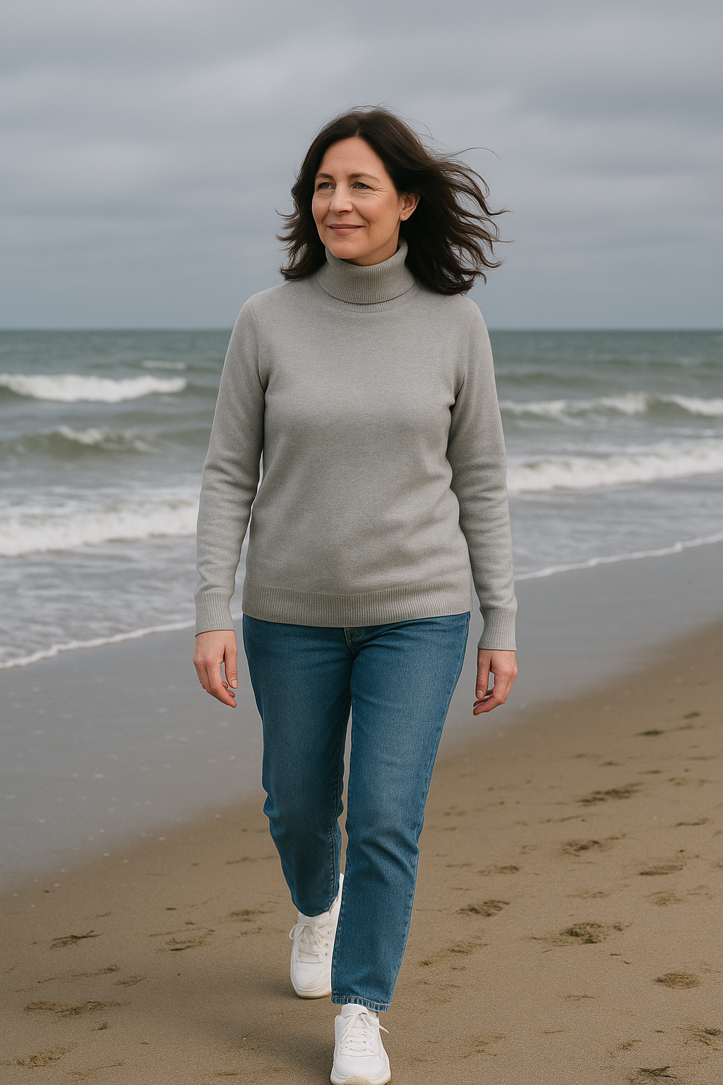 T45  Pull col roulé Femme classique 100% cachemire 2 fils