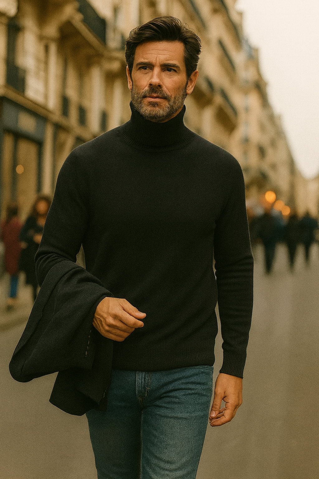 T99  Pull Col roulé homme 100% cachemire 2 fils