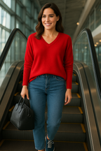 T46  Pull oversize col V 100% cachemire 2 fils