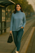 T48 Pull femme col roulé oversize100% cachemire 2 fils