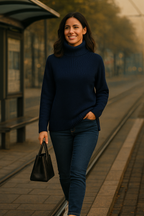 T48 Pull femme col roulé oversize100% cachemire 2 fils