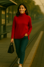 T48 Pull femme col roulé oversize100% cachemire 2 fils