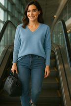 T46  Pull oversize col V 100% cachemire 2 fils