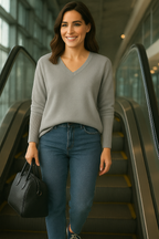 T46  Pull oversize col V 100% cachemire 2 fils