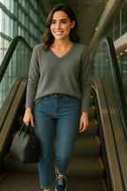 T46  Pull oversize col V 100% cachemire 2 fils