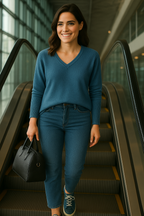 T46  Pull oversize col V 100% cachemire 2 fils