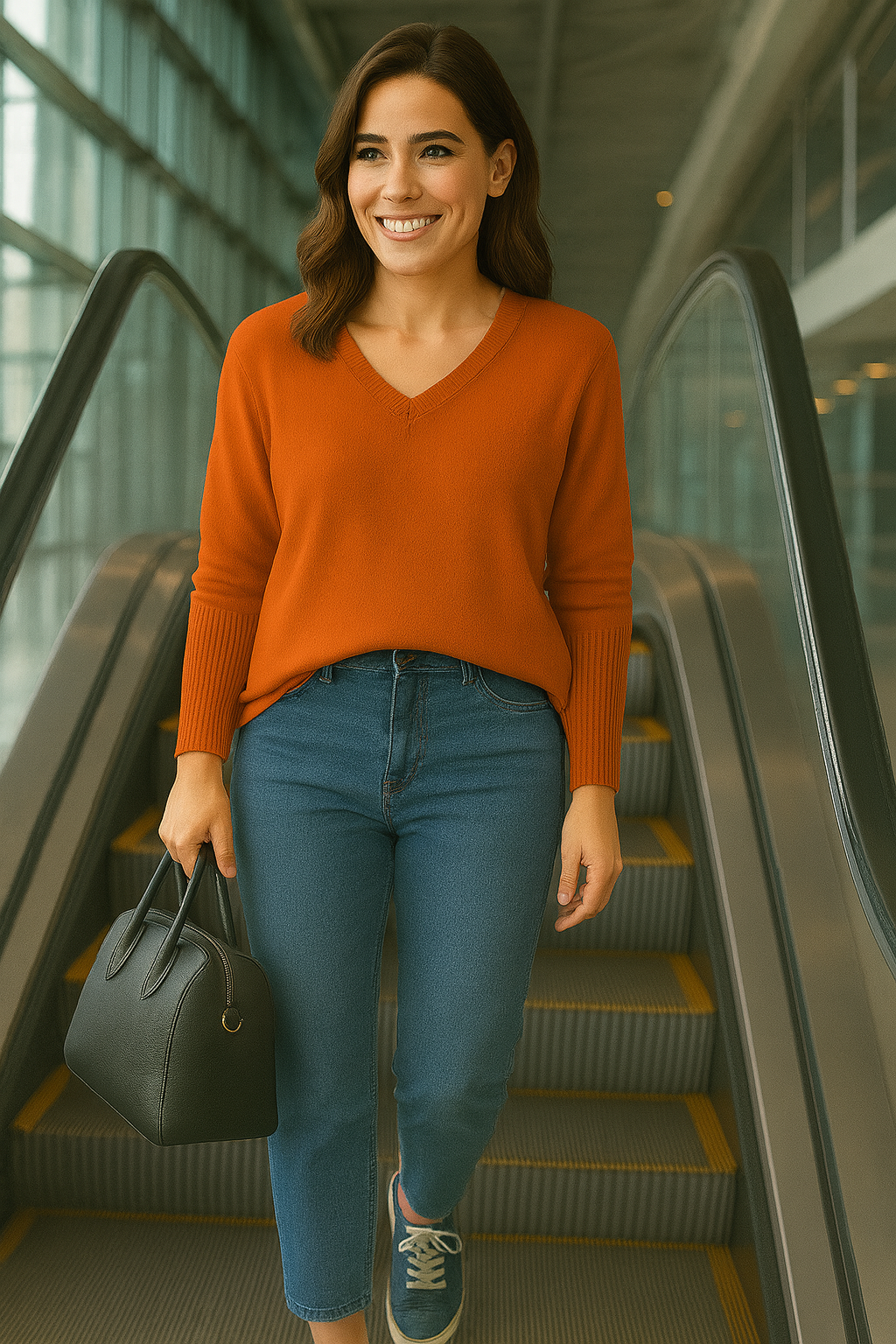 T46  Pull oversize col V 100% cachemire 2 fils