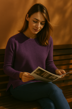 T40 Pull Femme classique ras du cou 100% Cachemire 2 fils