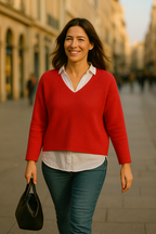 T101  Pull Femme Col V oversize court 100% Cachemire 2 fils épais