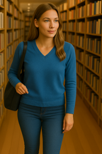 T1  Pull col V femme classique 100% Cachemire 2 Fils