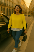 T36  Pull Femme Ras du cou oversize court 100% Cachemire 2 fils épais