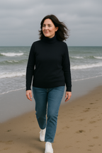 T45  Pull col roulé Femme classique 100% cachemire 2 fils