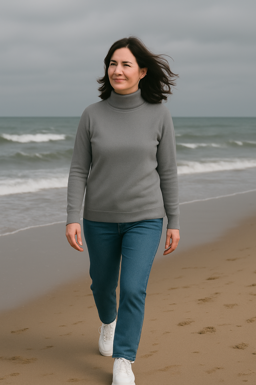 T45  Pull col roulé Femme classique 100% cachemire 2 fils