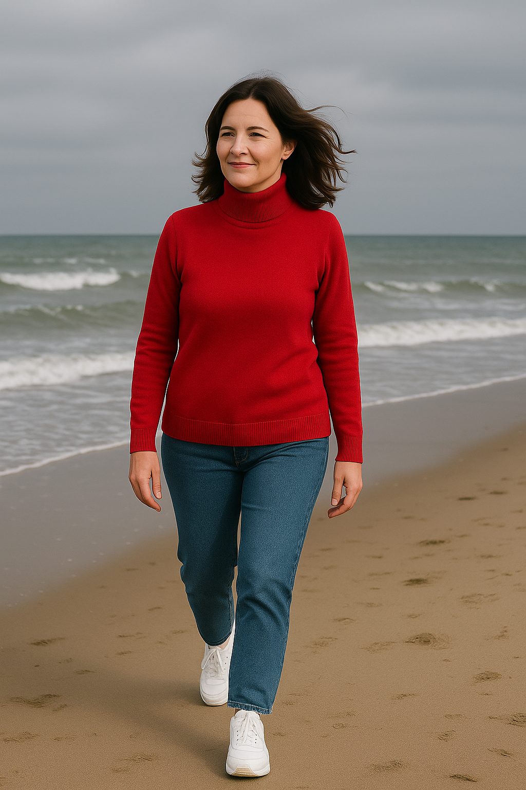 T45  Pull col roulé Femme classique 100% cachemire 2 fils