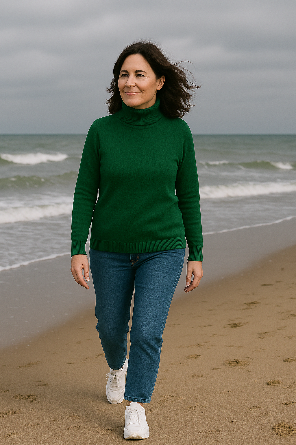 T45  Pull col roulé Femme classique 100% cachemire 2 fils