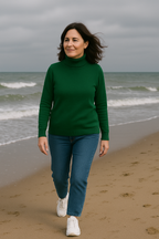 T45  Pull col roulé Femme classique 100% cachemire 2 fils