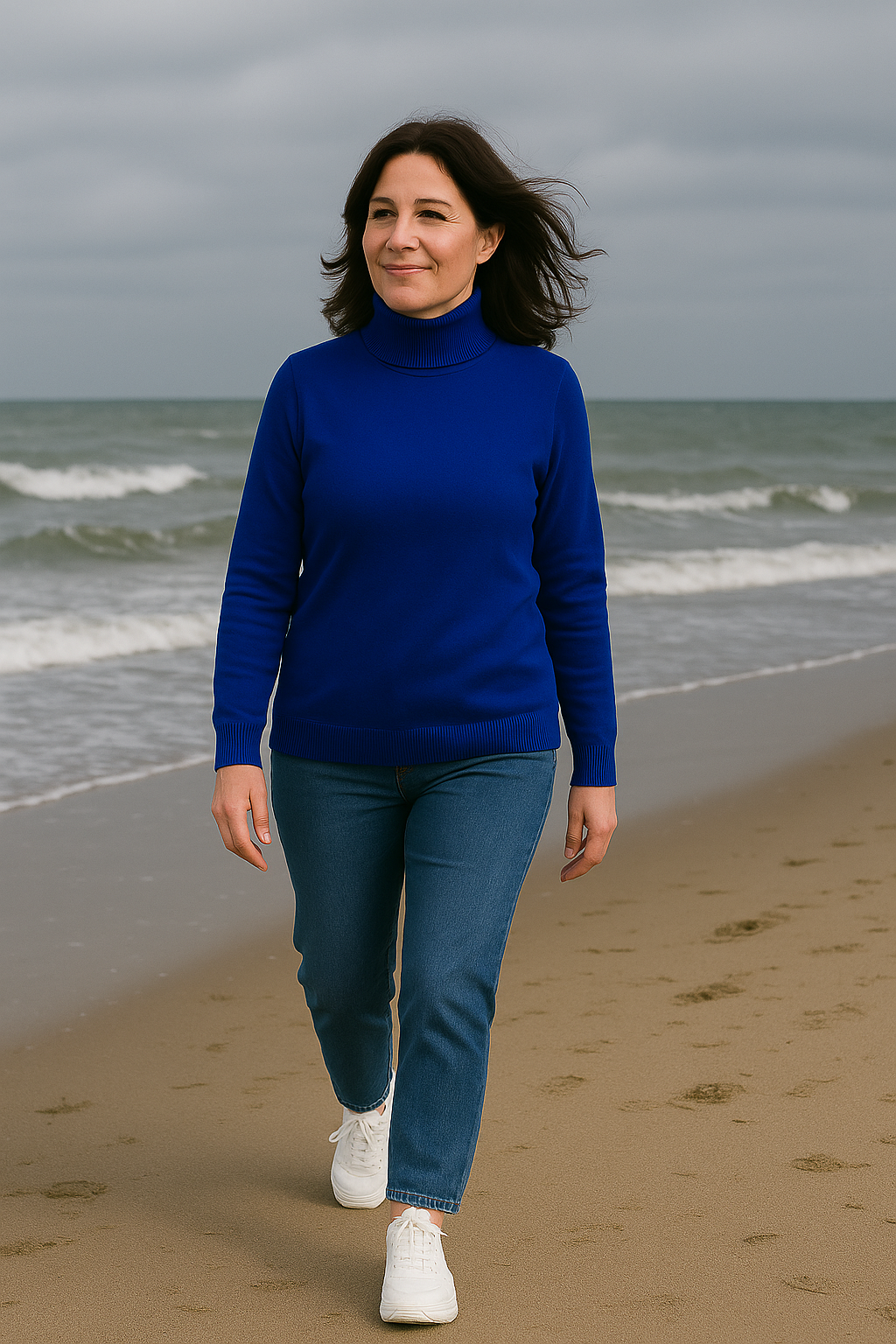 T45  Pull col roulé Femme classique 100% cachemire 2 fils