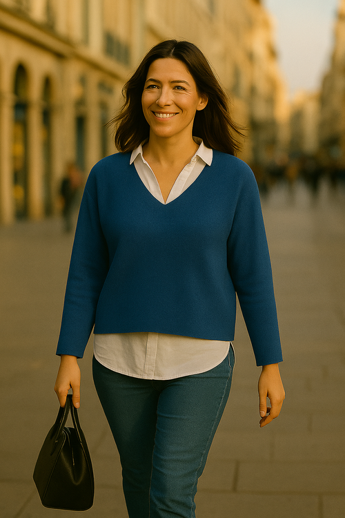 T101  Pull Femme Col V oversize court 100% Cachemire 2 fils épais