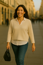 T101  Pull Femme Col V oversize court 100% Cachemire 2 fils épais