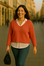 T101  Pull Femme Col V oversize court 100% Cachemire 2 fils épais